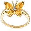 Yellow Gold Plated Sterling Silver Citrine and Diamond Accent Butterfly Ring