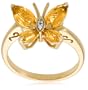Yellow Gold Plated Sterling Silver Citrine with Diamond-Accent Butterfly Ring, Size 8