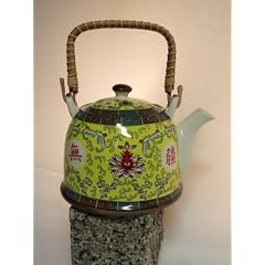 Asiatische Teekanne aus Keramik mit Holzgriff 03