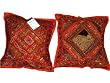 2 Vermilion Sequin Embroidery Sari Toss Pillow Cushion Covers