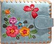 Butterfly and Flowers Embroidery Wallet Turquoise M