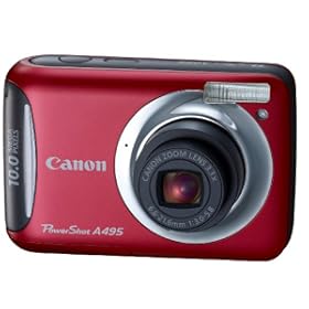 Canon PowerShot A495 10.0 MP Digital Camera with 3.3x Optical Zoom and 2.5-Inch LCD (Red)