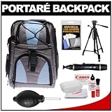 Portare Multi-Use Laptop/iPad/Digital SLR Camera Backpack Case (Gray/Blue) with 57