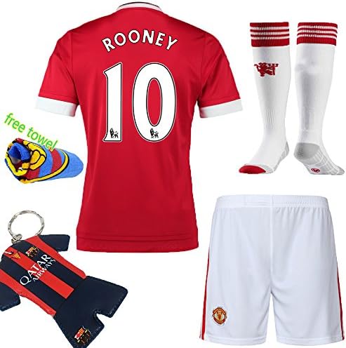 Soccer Kids 2015-2016 United Sportwear Home Kit Rooney #10 Kids Football Soccer Jersey and Shorts & Socks & Key Chain (3-4 years)