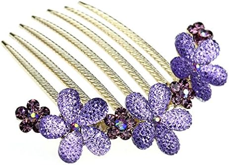 Doinshop Fashion Noble Rhinestone Alloy Crystal Flower Hairpin Hair Comb Jewelry (purple)