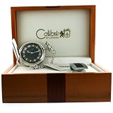 Colibri Racer2 Quartz Pocket Watch with Money Clip Stainless Steel Black Wood Box PWQ098725S