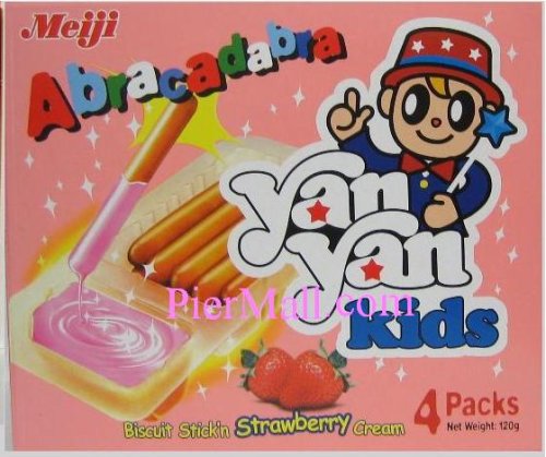 Meiji - Yan Yan Kids - Abracadabra Biscuit Stick (Strawberry) - 4 Packets (4.23 Oz) by Meiji