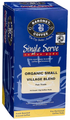 Baronet Coffee Fair Trade Organic Small Village Blend Mega Coffee Pods, 16-Count Boxes (Pack of 4)