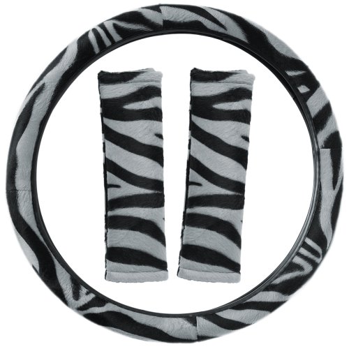 OxGord Zebra Steering Wheel Cover, Gray & Black