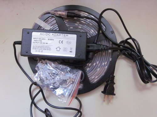 Theluckleds 16ft Warm White Waterproof 5050 SMD LED flexible strip LED Ribbon + LED driver transformer power supply DC12V 48W