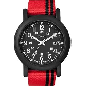 Timex - T2N368 AU - Urban Camper - Montre mixte - Quartz analogique - Bo�tier en r�sine - bracelet en nylon une pi�ce rouge bande noire