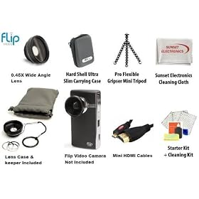 Best Value Digital Flip Lens Kit For The Digital Flip UltraHD Video Camera 2HR Camcorder 3rd Generation, Flip HD, Mino HD, Slide HD, U32120B, U32120W Package Includes Professional Extra Wide Angle Lens + Slim Protective hard Case + Professional Gripster Tripod + LCD Screen Protectors & More