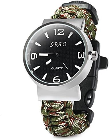 Outdoor 5 in 1 Travel Watch with Fire Starter Paracord Compass Whistle Rescue Bracelet(Camouflage)