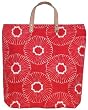 Cotton Canvas Red and White Flowers Tote Bag with Leather Handles 17"Lx17"H