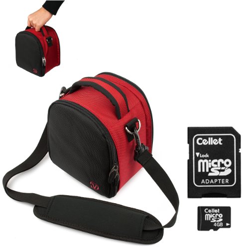 Red Slim Holster Camera Bag Carrying Case will easily hold your camera, battery charger, memory cards, and accessories For Olympus FE-4050 FE-5040 FE-5050 Stylus-5010 Stylus-7040 Stylus-7050 Stylus-9000 Stylus Tough-3000 Stylus Touch 6020 Stylus Touch-8010 T-10 T-110 TG-310 TG-610 TG-810 VG-110 VG-120 VG-320 VR-320 VR-330 Point and Shoot Digital Camera + Includes eBigValue Determination Hand Strap Key Chain + Includes a 4GB Micro SD Card with SD Adaptor