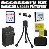 Exclusive Accessory Kit For The Kodak Zi8 Pocket Video Camera & Kodak PLAYSPORT Package Includes 4GB Memory + Kodak Klic-7004 Replacement battery (1100MAH) + 1 Hour Charger + Hard Shell Carrying Case, Flexible Mini Tripod, + More