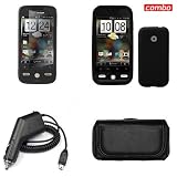 HTC Droid Eris S6200 Combo Premium Feel Black Silicon Skin Case Faceplate Cover + LCD Screen Protector + Rapid Car Charger + Black Horizontal Leather Pouch for HTC Droid Eris S6200 + Free LiveMyLife Wristband