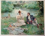 1890's Victorian Fashion Courting Scene Vintage Antique Advertising Poster