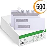 500 SELF SEAL Double Window Security Tinted Envelopes - Designed for Business Checks, QuickBooks, Laser Checks - Security Tinted - Self adhesive Peel and Seal - White - Size 3 5/8" x 8 11/16" (Checks Will Not Move) - 24 LB - 500 Per Box - NOT FOR INVOICES