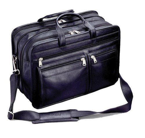 Winn Harness Leather Expandable Brief with Accordion File, Black On Sale