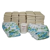 OsoCozy Prefold Cloth Diaper Basic Package - Unbleached Prefolds & Froggy Print Bummis Super Whisper Wraps