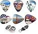 Unique Guitar Picks USA National Landmarks,Premium Gift Set Of 12 Medium Celluloid Picks| Complete W/Sleek Tin Box, Leather Key chain Pick Holder.