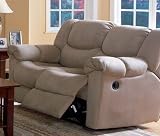 Double Reclining Loveseat Sofa Beige Padded Microfiber