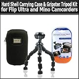 Hard Shell Carrying Case & Gripster Flexible Tripod Kit for Flip Ultra and Mino Camcorders Package Includes Free Pack Of LCD Screen Protectors