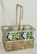 Natural Pandan Leaf/Wire Wine Basket with Ceramic Fish