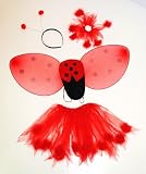 Kids Ladybug Wings Set with Red Tutu, Wings, Antennas, Hair Tie