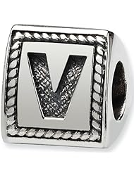 Reflection Beads Silver Letter V 3 Sided Alphabet Block Bead