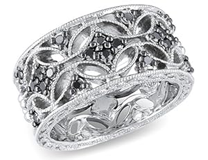 Black Diamond Ring 1/3 Carat (ctw) in Sterling Silver, Size 7.5