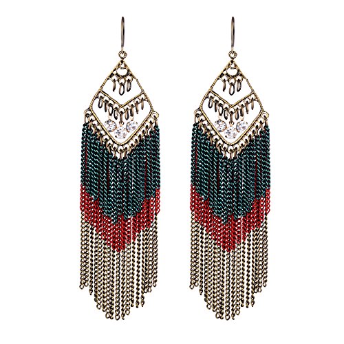 Girl Era Womens Elegant Simple Metal Tassels Earrings Diamond Earrings(red)