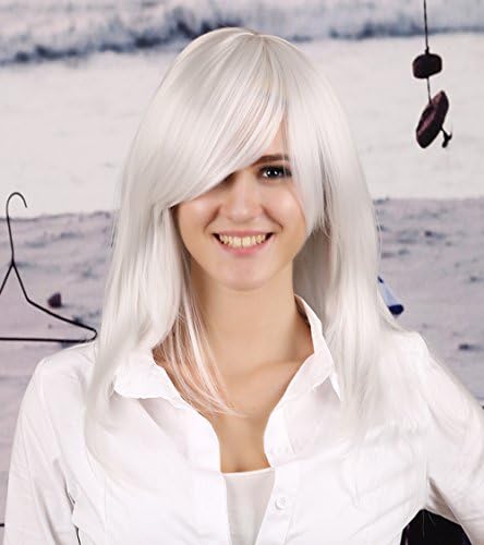 Women Natural Straight Long Synthetic Heat Resistant Anime Cosplay Fancy Dress Wig White + Wig Cap + Hair Clip
