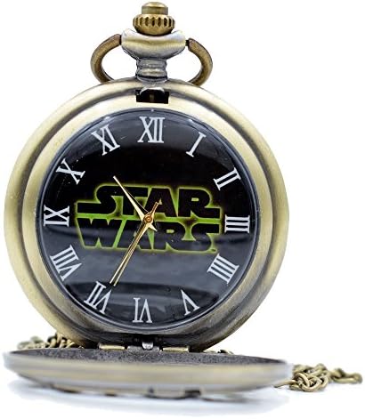 Fashion Star Wars Black Dial Quartz Pocket Watch Necklace Chain Men's Women's Jewelry Bronze