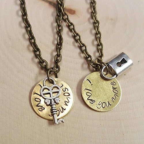 "I love you more" and "I love you most" Matching Necklaces with Lock and Key Charm (customizable) - Mom and Daughter Necklace - Best Friend Necklace - Couple Necklace