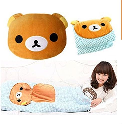 DHX Technology Lovely Rilakkuma Cute Plush Bear Camping Doll Pillow Cushion Nap Car Sofa Bolster w/ Wave Point Blanket 2 in 1