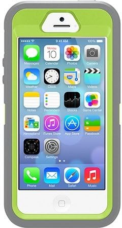 OtterBox Defender Series Case with Holster Clip & Screen Protector for iPhone 5 & 5s - Retail Packaging - Gunmetal Grey / Glow Green