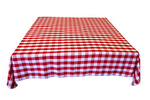 LA Linen Poly Checkered Square Tablecloth, 52 by 52-Inch, Red/White