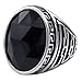 KONOV Mens Crystal Stainless Steel Ring, Classic Oval, Black Silver