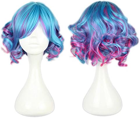 Sswing Anime Synthetic Short Hair Curly Wig(Multicolored,12inch,1 of set)