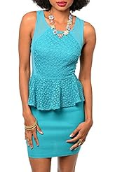 Sexy Polyester/Rayon Peplum Sheer Mesh Lace  Dress