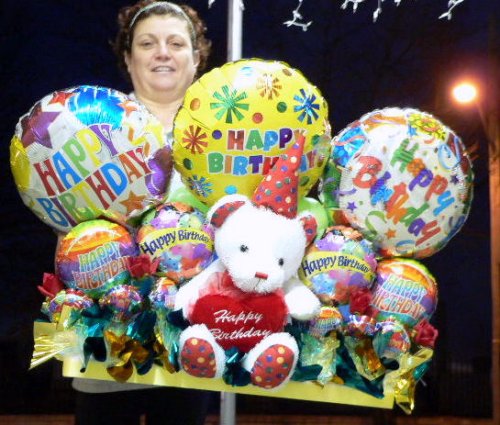 51vftOfyNWL GIANT 40 3 FEET LONG HAPPY BIRTHDAY TEDDY BEAR AND BALLOON BOUQUET CENTERPIECE   26 Total Balloons and Large Soft Teddy Bear in a ONE PIECE   ABSOLUTELY HUGE GIFT