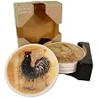 Chicken or Rooster Motif Absorbent Stone Ceramic Coasters in Wood Holder