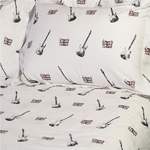 Dreamy Linens Guitar and Union Jack Flag Print Duvet Cover 100% Cotton, Twin