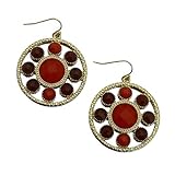 Gold Tone Metal Fashion Round Shape Dangle Earrings with Red and Brown Stones Gold Tone Metal Fashion Round Shape Dangle Earrings with Red and Brown Stones