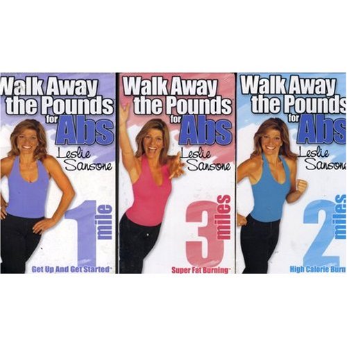 leslie sansone's set 3 pack: Walk Away the Pounds for Abs 3 Miles Super Fat Burning , Walk Away the Pounds for Abs (Lesle Sansone) 1 Mile Get Up and Get Started, Walk Away the Pounds for Abs (Leslie Sansone) 2 Miles High Calorie Burn
