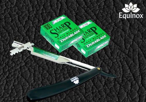 Equinox Professional Barber Straight Edge Razor Safety BLACK with 200 Hi-Chromium Swiss Blades - Close Shaving Men's Manual Shaver - Made of Stainless Steel with Easy Blade Replacement Mechanism - Perfect for Barbershops - 100% Satisfaction Guarantee - BEST SELLER!