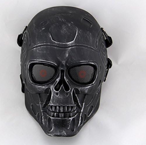 Evaric Hot Skull Eye Mesh Tactical Military Full Face Mask for Hunting CS Airsoft Game Black+Silver
