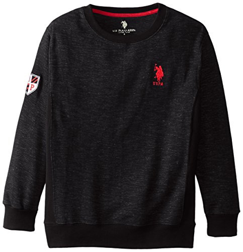 U.S. Polo Assn. Big Boys' Space Dyed French Terry Fashion Crew Neck Pullover, Black, 10/12